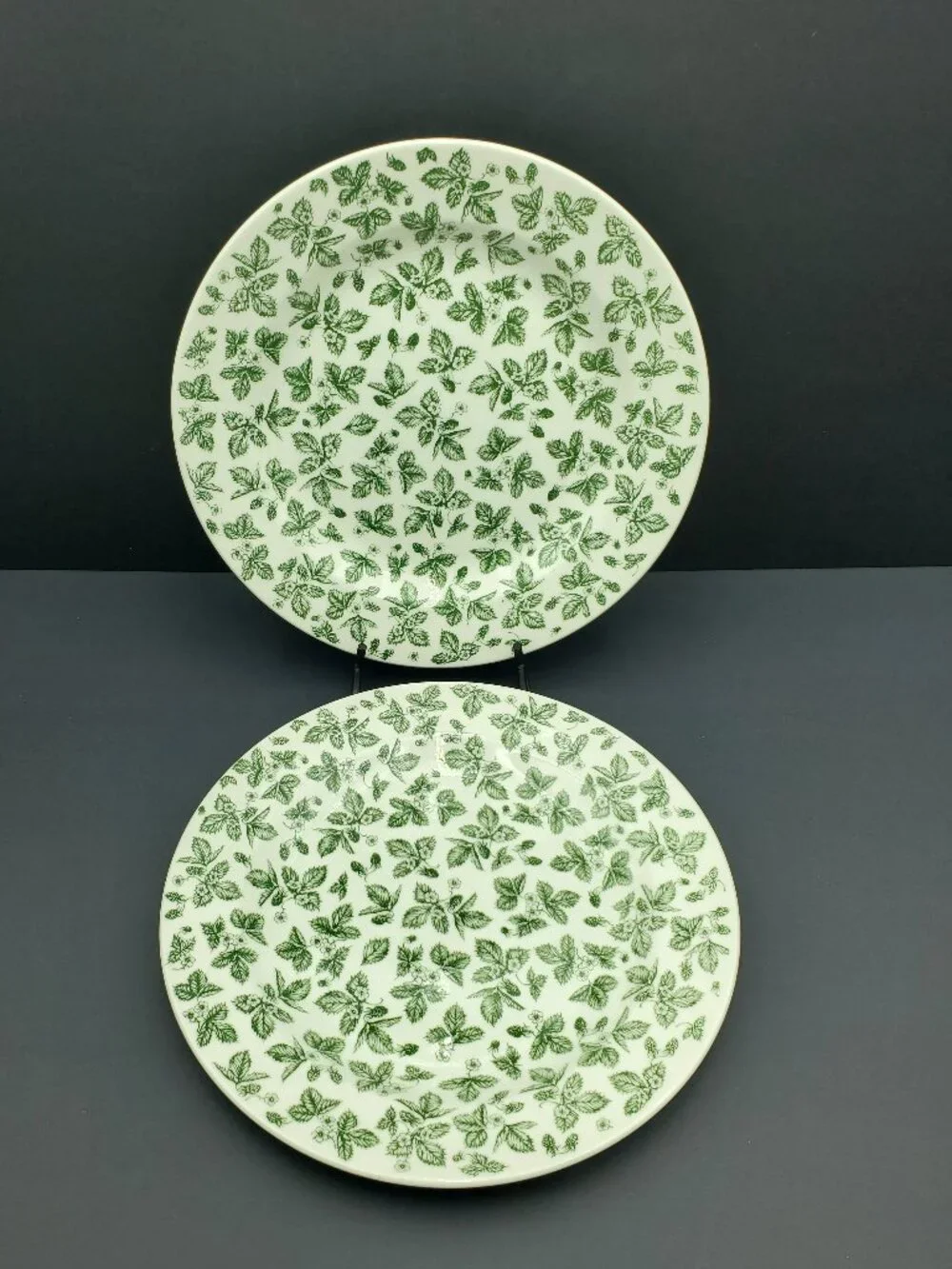 IKEA White Dinner Plates With Green Strawberries Flowers & Leaves